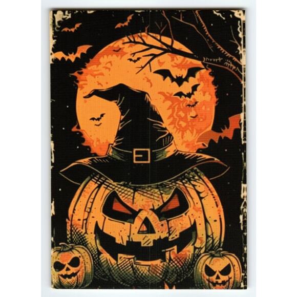 Vintage Halloween Witch Hat Jack-O-Lantern Postcard Photochrome 6x4 - Picture 1 of 2